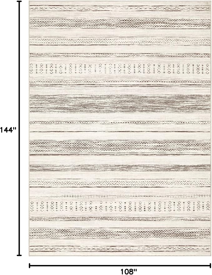 Tortania Area Rug Living Room Rugs - 9x12 Washable Large Soft Neutral Boho Moroccan Bohemian Farmhouse Rug Indoor Floor Carpet for Bedroom Under Dining Table Home Office Decor - Brown Beige