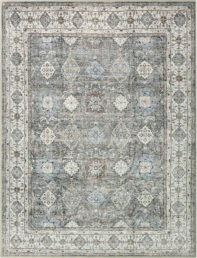 Keen Home Design Vintage Washable Area Rug, Non-Slip Low Pile, 6x9 | Machine Washable Cotton Chenille, 0.25In Low Pile, Rubber Non-Slip Back; Living Room, Dining Room, Bedroom, Office