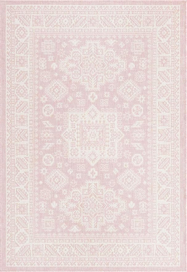 Unique Loom Outdoor Aztec Collection Area Rug - Chalca (4' 1" x 6' 1" Rectangle, Pink/ Ivory)