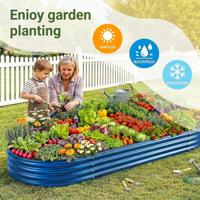 Land Guard 2Pcs 8ft Galvanized Steel Raised Garden Bed, 8 x 4 x 1 ft Large Metal Raised Planter Beds, Raised Garden Bed for Vegetables, Blue