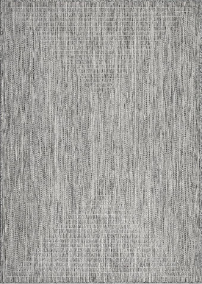 Adiva Rugs Outdoor Indoor Area Rug, Weather Resistant, Easy to Clean, Stain Resistant Floor Mat for Dining Room, Backyard, Deck, Patio (Silver Weiss, 2'6" x 7')