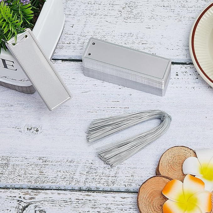Ripeng 500 Pieces Aluminum Metal Plant Labels Writable Seedling Tree Tags with 6 Inch Wires Waterproof Double Sided Write for Plant Garden Marker Outdoor Identification and Greenhouse (Silver)