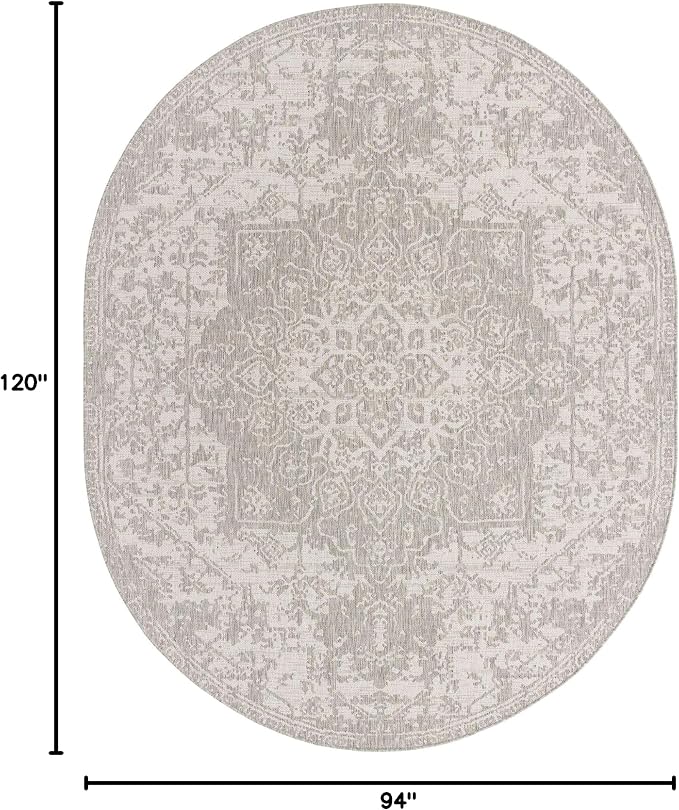Unique Loom Jill Zarin Outdoor Collection Area Rug - Dubai (7' 10" x 10' Oval, Gray/ Ivory)