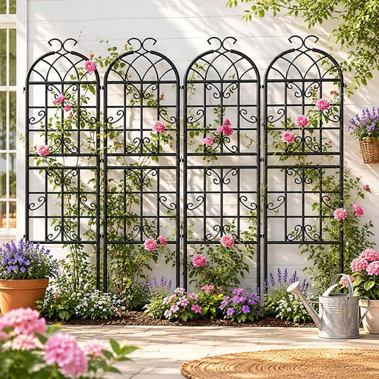 4 Pack Garden Trellis for Climbing Plants Outdoor, 71" H x 20" W Rustproof Iron Plant Support for Rose, Vine, Cucumber, Decorative Scrollwork Clematis Trellis for Yard, Lawn Patio or Wall Decor