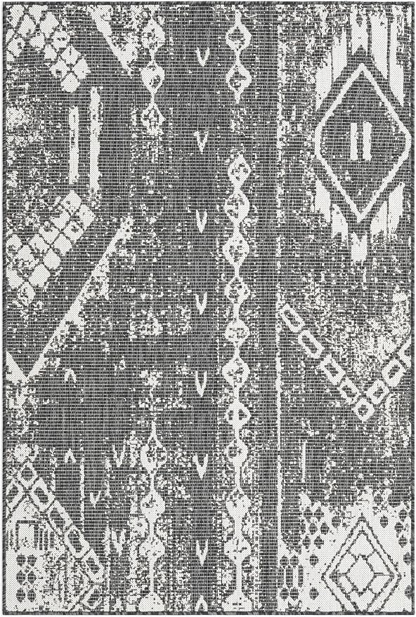 Unique Loom Outdoor Bohemian Collection Area Rug - Anthro (4' 1" x 6' 1" Rectangle, Charcoal Gray/ Ivory)