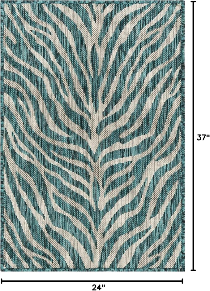 Unique Loom Outdoor Safari Collection Area Rug - Tsavo (2' x 3' 1" Rectangle, Teal/ Ivory)