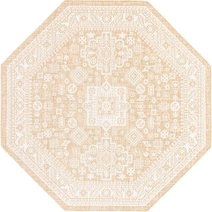 Unique Loom Outdoor Aztec Collection Area Rug - Chalca (7' 10" Octagon, Natural/ Ivory)