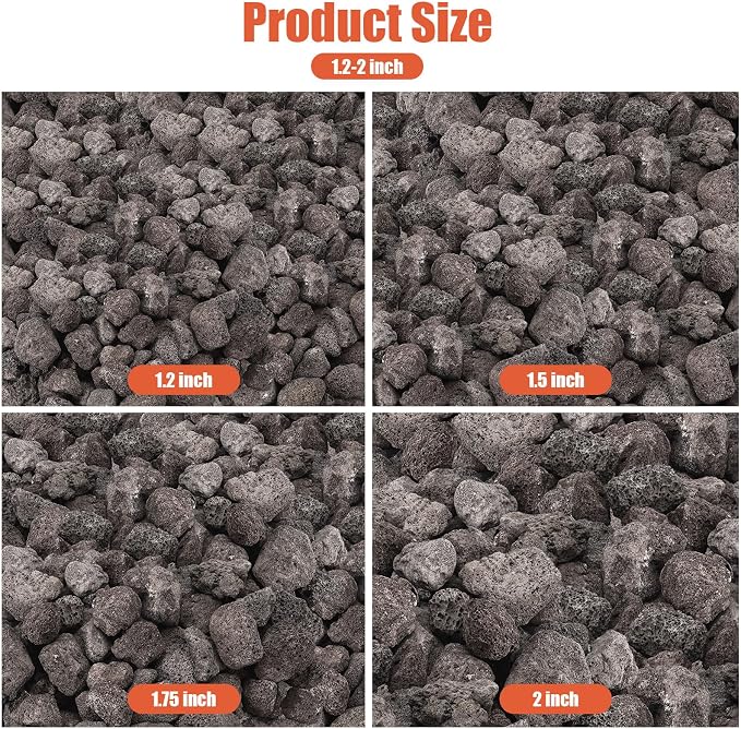 10LB Black Lava,Lava Rock Granules,Stones for Indoor Gas Fireplaces, Fire Pits, and Fire Pit Tables, Gas Fireplace Rocks, Fire Pit Stones for Outdoor Grills and Landscaping(1.2"-2")