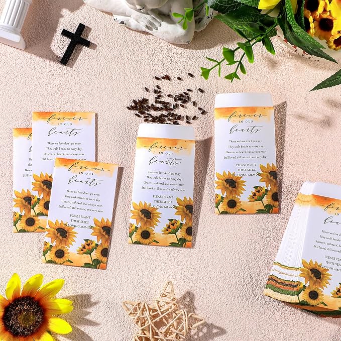 Fumete 120 Pack Sunflower Seed Packets Bulk Memorial Day Sunflower Coin Envelopes Kraft Small Celebration of Life Funeral Favors for Guests Loss of Loved One Veterans Day Gift, 3.9 x 2.4 Inch