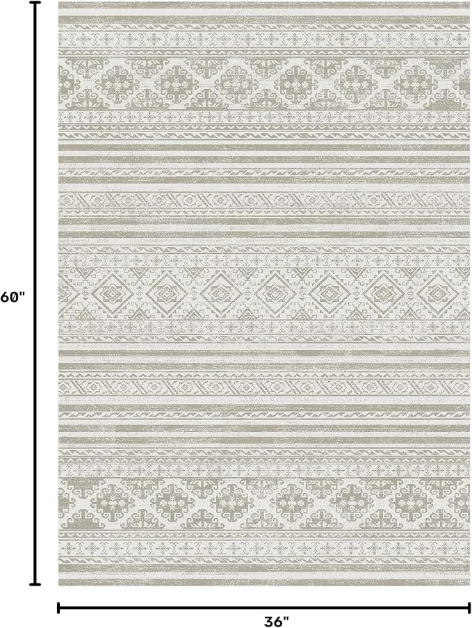 Washable Area Rugs 3' x 5 ' - 1/6 Thick - Moroccan-Inspired -Stain & Water Resistant Non-Slip - Resistant Rug for Living Room, Bedroom, Nursery, Pet & Child Friendly (Grey)