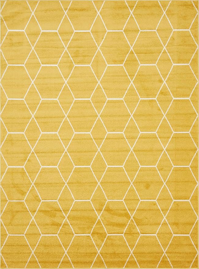 Unique Loom Trellis Frieze Collection Area Rug - Geometric (9' x 12' 2", Yellow/ Ivory)