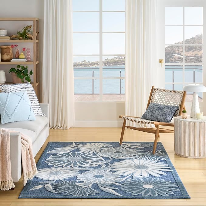 Nourison Home Aloha Blue 3'6" x 5'6" Area Rug - Easy Clean, Non Shedding, Bed Room, Living Room, Dining Room, Kitchen (4' x 6')