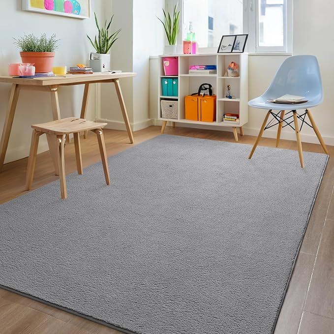 5x7 Grey Area Rug Modern Aesthetic Minimalist | Washable Memory Foam, Low Pile Non Slip Indoor Carpet for Living Room Bedroom Office Classroom College Dorm Room Home Decor