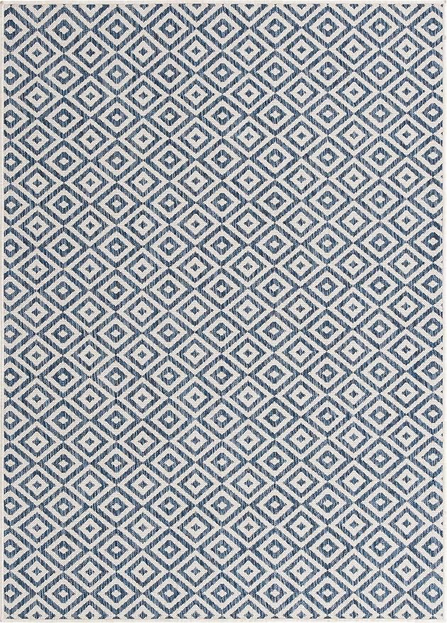 Unique Loom Outdoor Collection Area Rug - Costa Rica (5' 3' x 8' Rectangle, Blue/ Ivory)