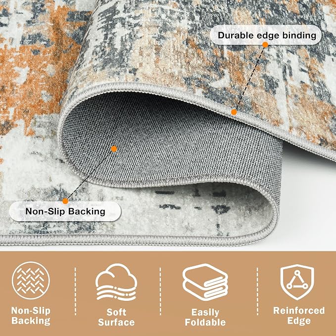 10x14 Area Rugs for Living Room: Washable Soft Grey Abstract Bedroom Carpet | Non-Slip TPE & Stain Resistant,0.25" Low-Pile,Kids Pet Friendly Modern Decor for Dining Room Farmhouse Office, Non-Shedding