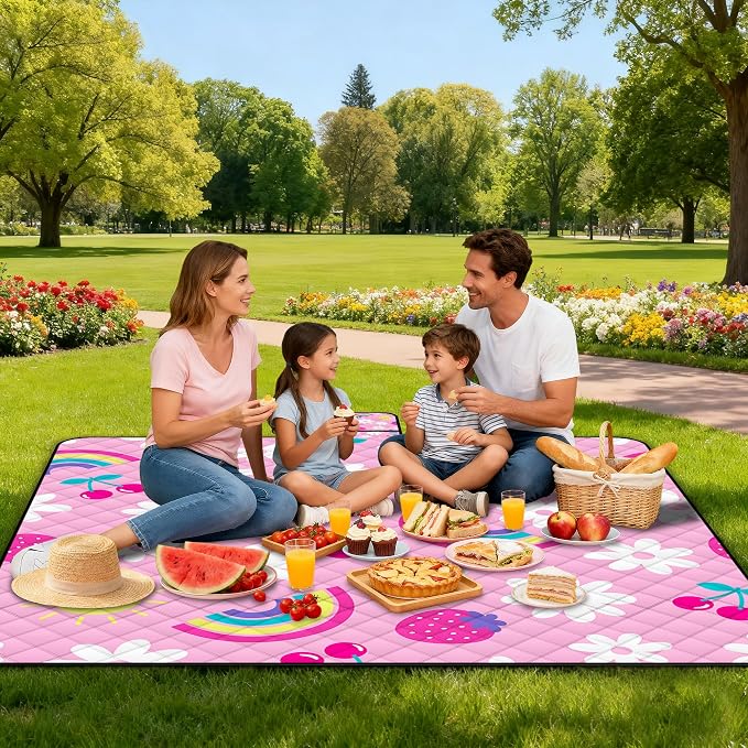 Extra Large Picnic Blanket Waterproof,80"x 80"Foldable Machine Washable Beach Blankets,Outdoor Blanket for 6-8 Adults, Picnic Mat Suitable for Indoor Crawling,Park Beach,Camping,Hiking, Travel(Pink)