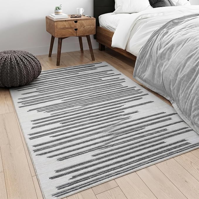 GarveeHome Washable Area Rug 4x6 Modern Non Slip Rug for Living Room Dorm | Stain Resistant Low Pile Carpet Perfect for Bedroom Kitchen Hallway Home Office, Grey