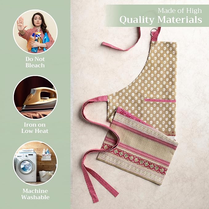 Maison d' Hermine Aprons for women with Pocket 100% Cotton (27.50"x31.50") | Adjustable Neck Strap & long ties Apron Men Chef Wedding Cooking Gardening Server Maid