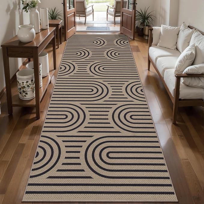 Tangsoo Modern Rainbow Easy Jute Rug 2.6x10 Washable Kitchen Runner for Hallways,Non-Slip Thin Farmhouse Carpet Runner Contemporary Indoor Outdoor Runners Door Mat for Laundry Entryway Porch