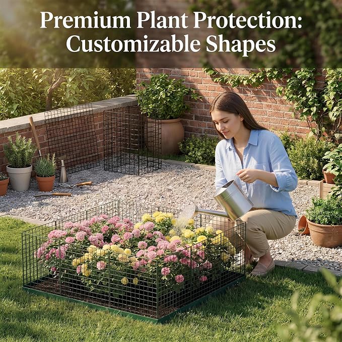 15 Packs Plant Protectors from Animals, 45Pcs 12"x 16" Large Metal Wire Mesh Garden Plant Cages for Outdoor Gardening, Chicken Wire Cloche Plant Cages for Rabbits with Zip Ties & Stakes(Green)
