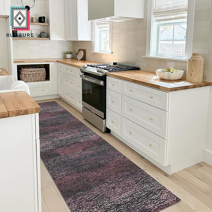 Washable Area Rug - 1/6 Thick - Stain & Water Resistant Non-Slip - Resistant Rug for Living Room, Bedroom, Nursery, Pet & Child Friendly, Vintage Charm Area Rugs (Burgundy, 2'6'' x 8')