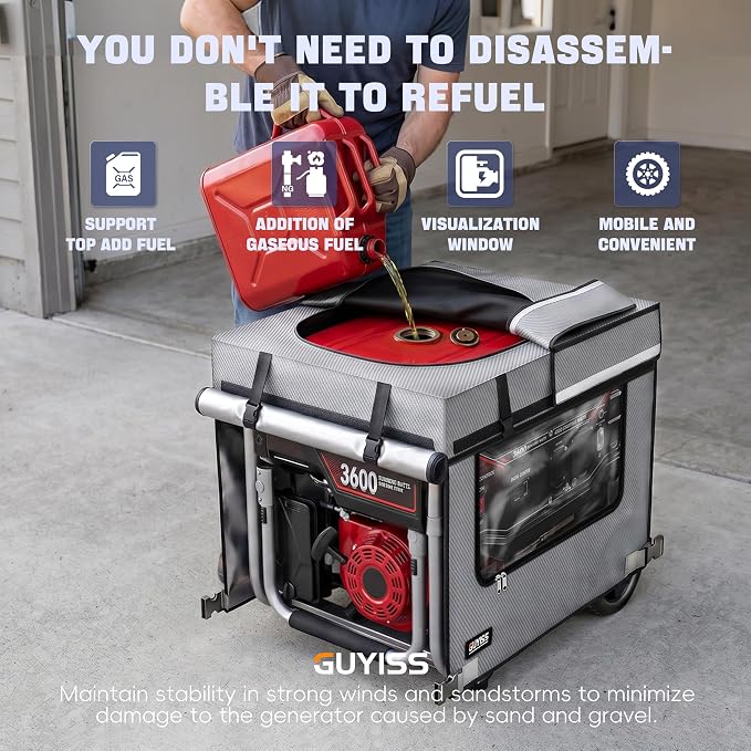Generator Covers While Running. 32x24x24 Inch Generator Cover, 900D+210D Heavy Duty Waterproof, PVC Transparent Visual Operation Window, Top Can Be Opened for Refueling. Gray