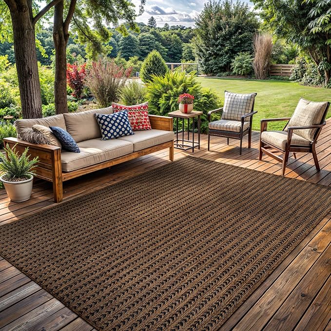 Washable Outdoor Rug 10x14 Modern Area Rugs Outdoor Carpets Striped Pattern Non Shedding Waterproof Easy Clean Patio Deck Porch Living Room Bedroom Garden RV (10 X 14 Gold)
