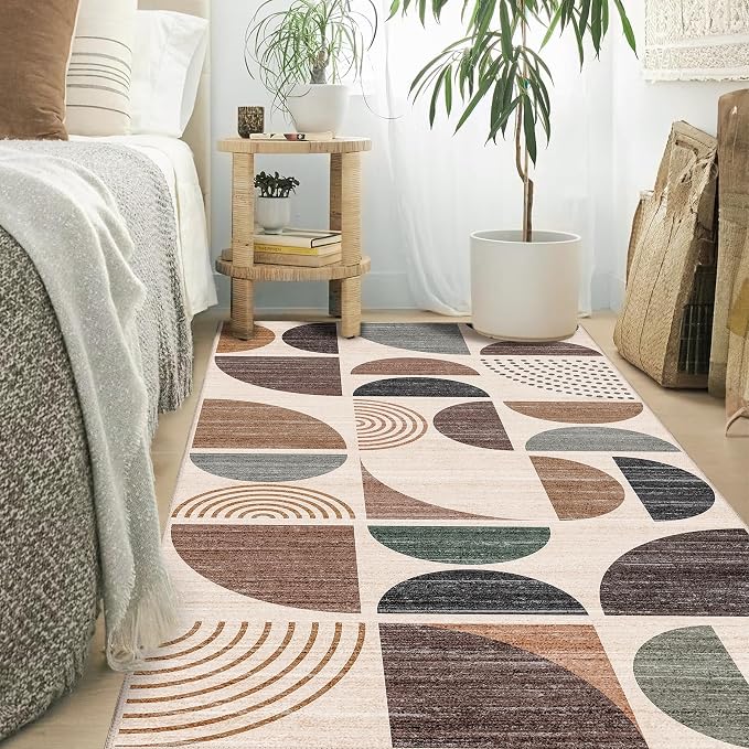 3x5 Rug Washable,Boho Area Rugs Small Non Slip Modern Abstract | Machine Washable Throw Carpet for Bedroom Entryway Living Room Bedside Soft Low Pile Floor Indoor Bohemian Brown