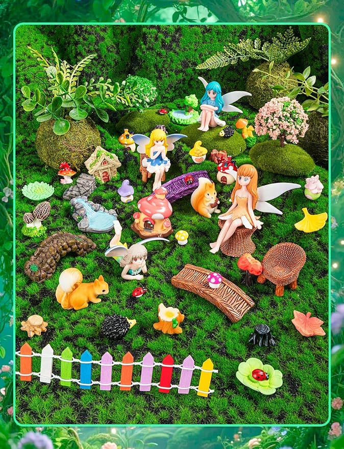 52Pcs Miniature Fairy Figurines Kit, Mini Fairies for Fairy Garden, Small Fairies Garden Accessories for Decor Cake