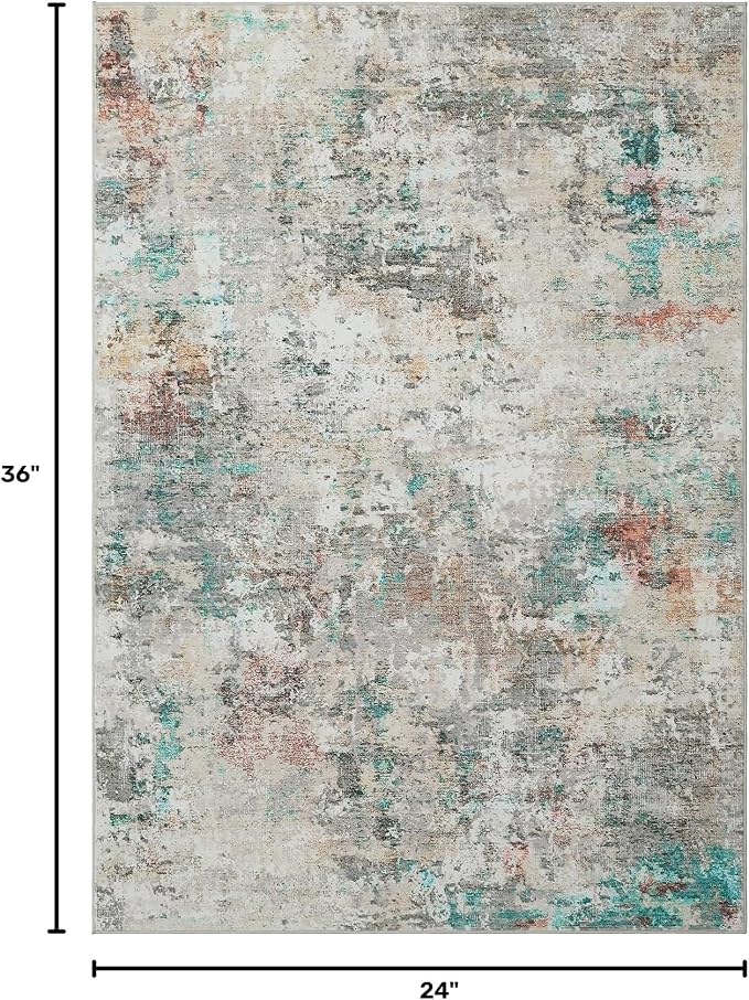 ROYHOME Modern Abstract 2x3 Area Rug Non Slip, Colorful | Non Shedding Low Pile Stain Resistant Rug for Entryway Kitchen Bedroom