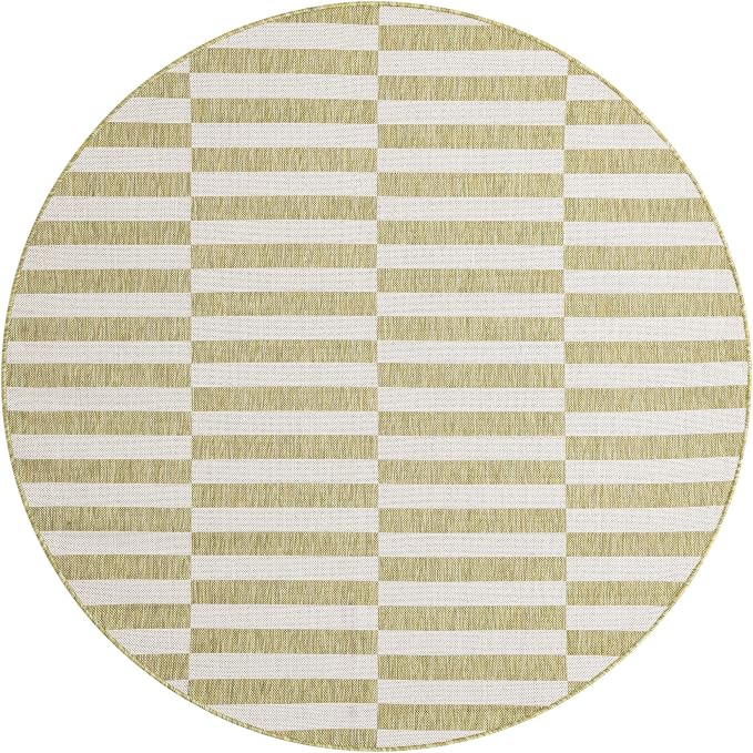 Unique Loom Outdoor Striped Collection Area Rug - Striped (6' 1" Round Green/Ivory)