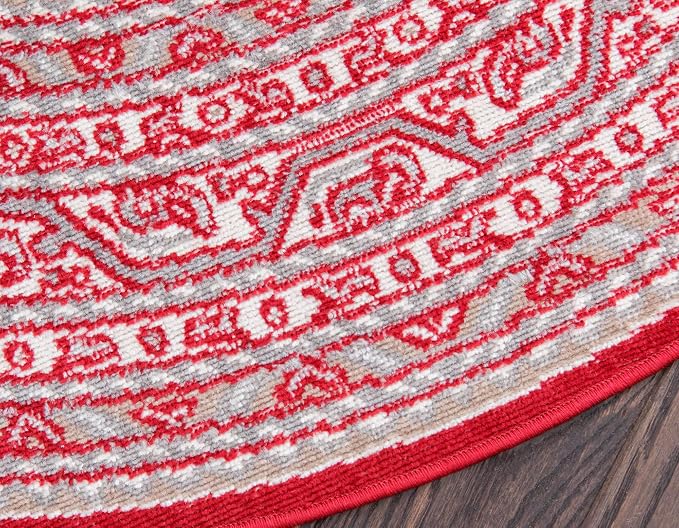 Unique Loom Williamsburg Collection Traditional Border with Dotted Center Area Rug, Round 5' 1" x 5' 1", Red/Beige