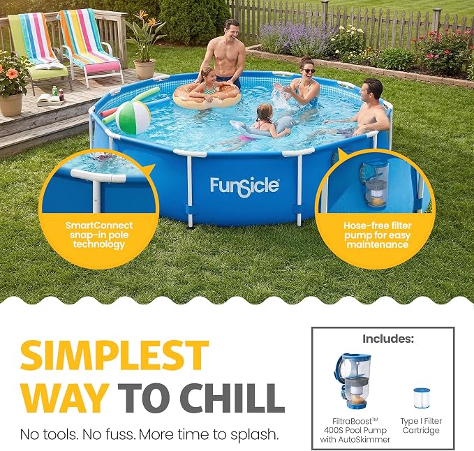 Funsicle Activity 12' x 30" Round Above Ground Swimming Pool, Includes FiltraBoost 400 GPH Filter Pump with AutoSkimmer, Type I Filter Cartridge & Repair Patch
