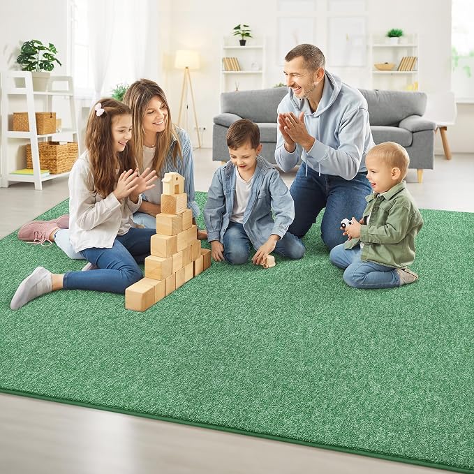 Chicrug Modern 4x6 Memory Foam Area Rugs for Bedroom Living Room | Low-pile Carpet Rug for Kids Playroom, Floor Rug for Bedside Dorm Dining Room Home, Green and White