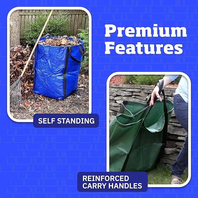 DURASACK Heavy Duty Home and Yard Bags, Gray, 3 Pack | 48-Gallon Reusable Self-Standing Lawn and Leaf Bags Garbage Can with Reinforced Handles