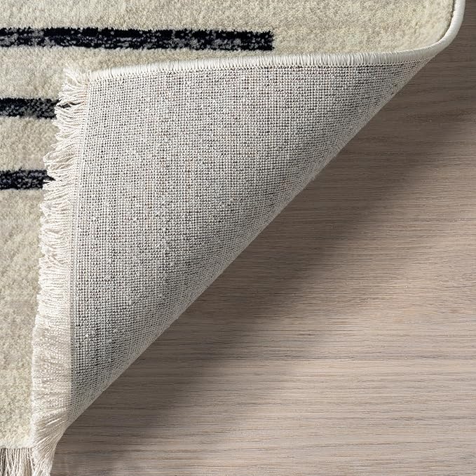 nuLOOM Keeva Beige Striped Power Loomed Area Rug, 12' x 16' | nuLOOM 12' x 16' Fringed Performance Indoor Area Rug, Power Loomed, Easy Clean, Durable, Non-Shed, Beige