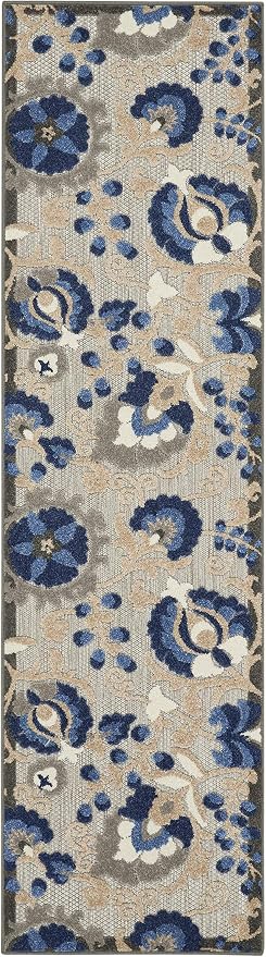 Nourison Home Aloha Natural Blue 2'3" x 12' Area Rug - Easy Clean, Non Shedding, Bed Room, Living Room, Dining Room, Kitchen (12' Runner)