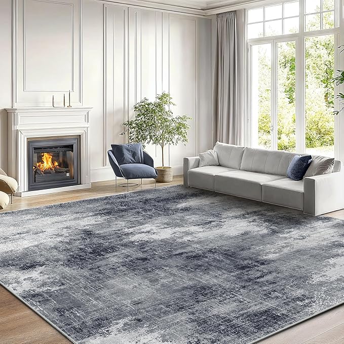 AMADA HOMEFURNISHING 9x12 Area Rugs for Living Room, Modern Large Area Rugs with Non-Slip Backing & Low Pile, Neutral Soft Washable Rug for Nursery, Bedroom, Dinning Room, Playroom, Grey