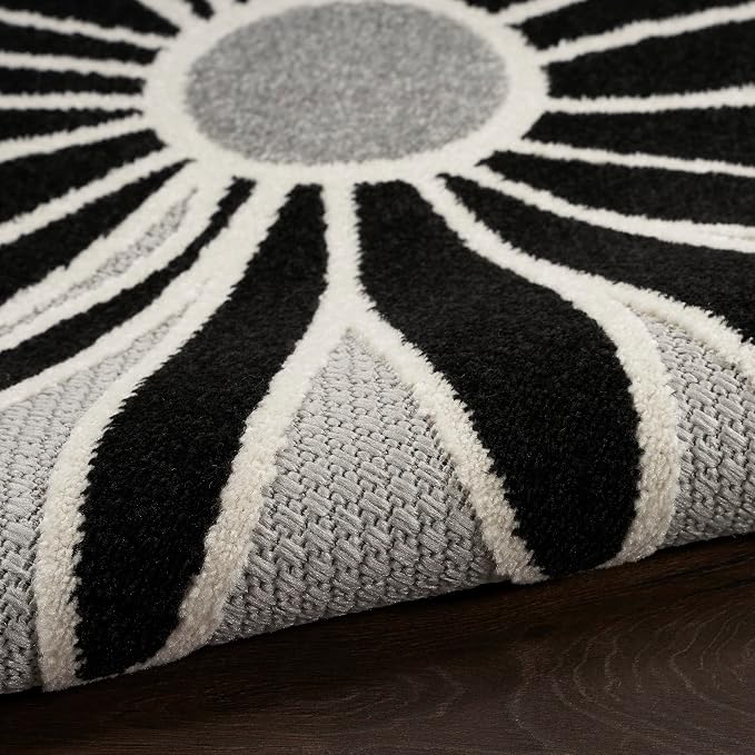 Nourison Home Aloha Black White 2'3" x 12' Area Rug - Easy Clean, Non Shedding, Bed Room, Living Room, Dining Room, Kitchen (12' Runner)