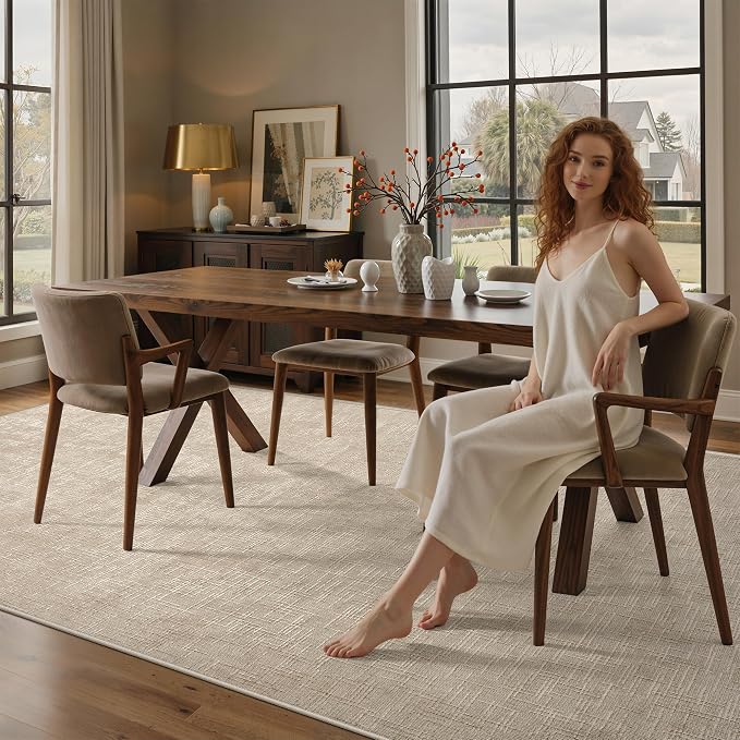 Valenrug 6x9 Area Rugs, High Low Pile Washable Rugs for Living Room, Beige | Soft Fluffy Textured Design Non Slip & Lighweight, Folable, Stain Resistant Floor Carpet Rug for Bedroom, Dining Room, Office