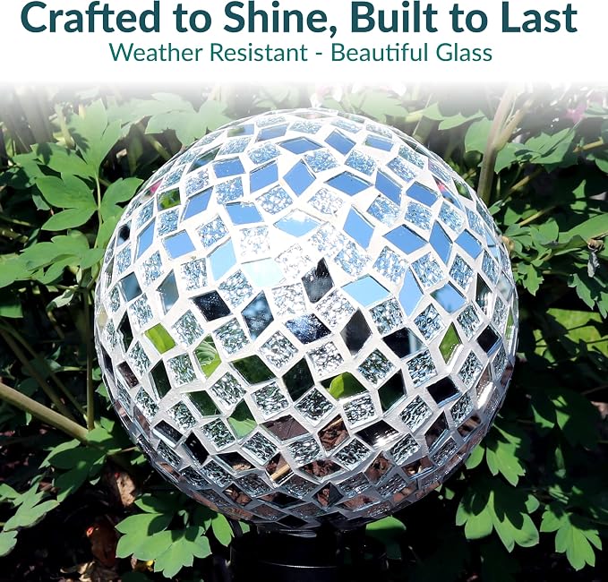 Sunnydaze 10" Mosaic Glass Gazing Ball for Garden, Globe for Outdoor Decor | Mirrored Diamond, 2 pk, Decorative Sphere Fits Most Stands, Garden Ball for Outside, Flower Bed, Backyard, or Indoor Display
