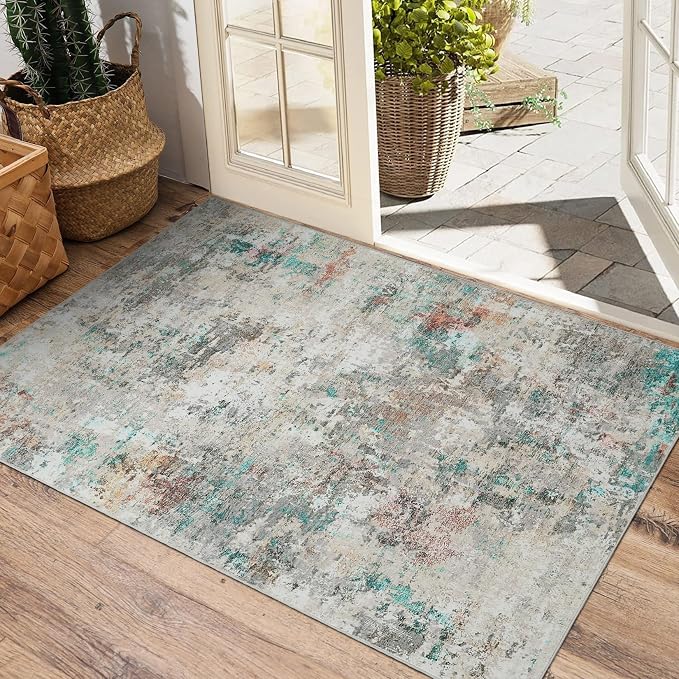 ROYHOME Modern Abstract 2x3 Area Rug Non Slip, Colorful | Non Shedding Low Pile Stain Resistant Rug for Entryway Kitchen Bedroom