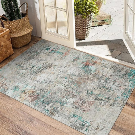 ROYHOME Modern Abstract 2x3 Area Rug Non Slip, Colorful | Non Shedding Low Pile Stain Resistant Rug for Entryway Kitchen Bedroom