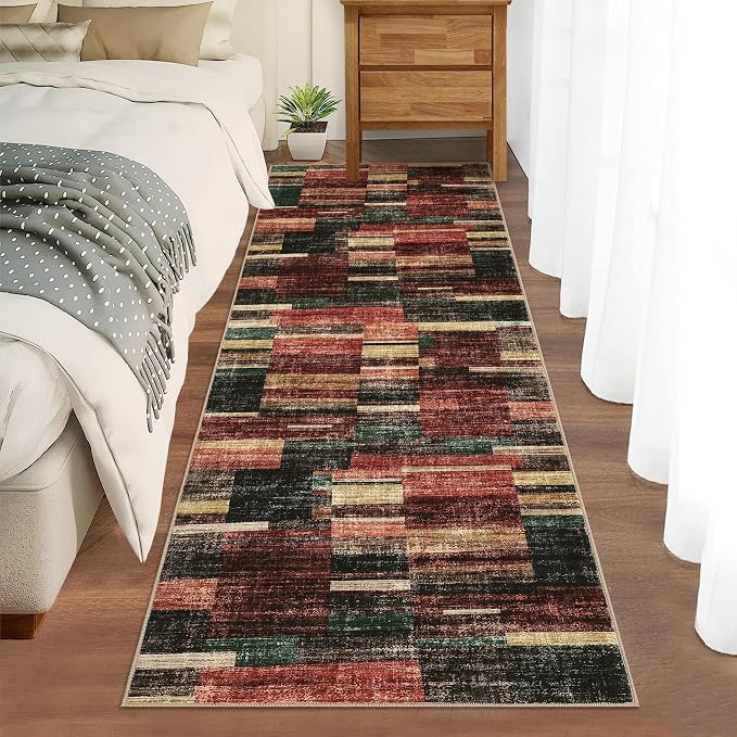 GarveeHome Washable Runner Rug for Hallway 2x6 Runner Non Slip Kitchen Rugs Modern Entryway Rug Farmhouse Soft Bathroom Rugs Stain Resistant Carpet for Laundry Bedroom 2 ft x6 ft Red