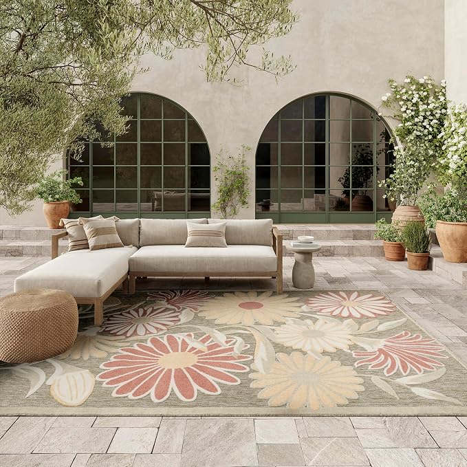 Nourison Home Aloha Sage Rose 7'10" x 10'6" Area Rug - Easy Clean, Non Shedding, Bed Room, Living Room, Dining Room, Kitchen (8' x 11')