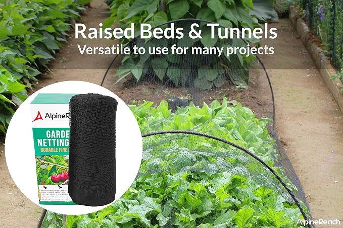 AlpineReach Garden Netting 7.5 x 100 ft Heavy Duty Bird Net, Deer, Plant Protection Extra Strong Woven Mesh, Reusable Kit with Zip Ties, Animal Fencing for Fruits Trees, Black