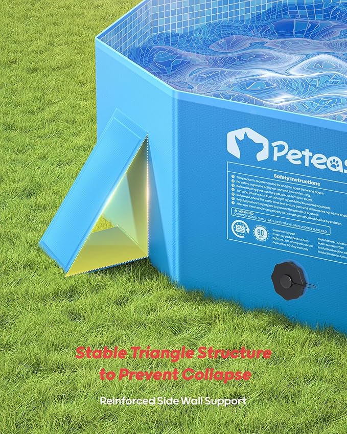 Peteast Dog Pool for Large Dogs, Foldable Hard Plastic, 71 in | Collapsible Kiddie Pool with Stable Side Support for Pets and Kids