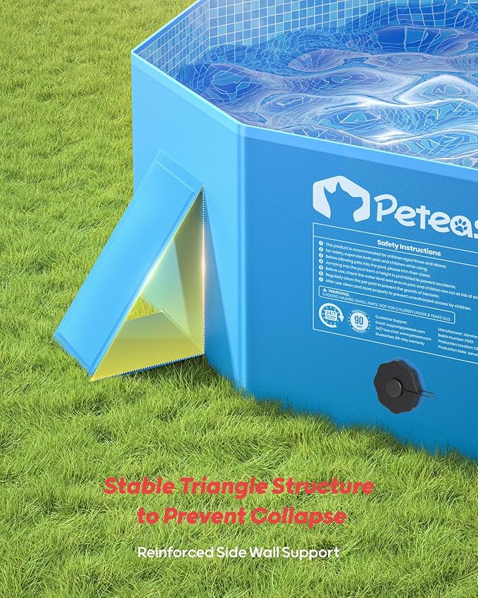 Peteast Dog Pool for Large Dogs, Foldable Hard Plastic, 87 in | Collapsible Kiddie Pool with Stable Side Support for Pets and Kids