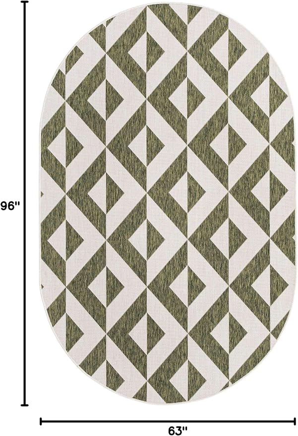 Unique Loom Outdoor Collection Area Rug - Napa (5' 3" x 8' Oval, Green/ Ivory)