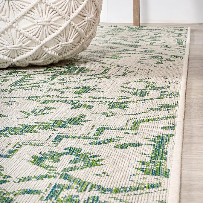 JONATHAN Y Boho Medallion Indoor Outdoor Runner Rug 2X8 Green/Cream, Estrella Textured Weave for Backyard, Patio, Porch, Easy-Cleaning, High Traffic, Pet-Friendly, Non-Shedding (SMB105G-28)